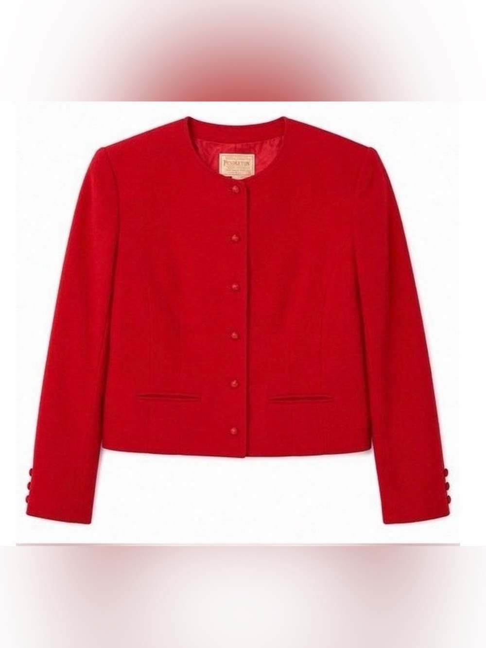 Pendleton Red Collarless 100% Virgin Wool Sportswear Blazer